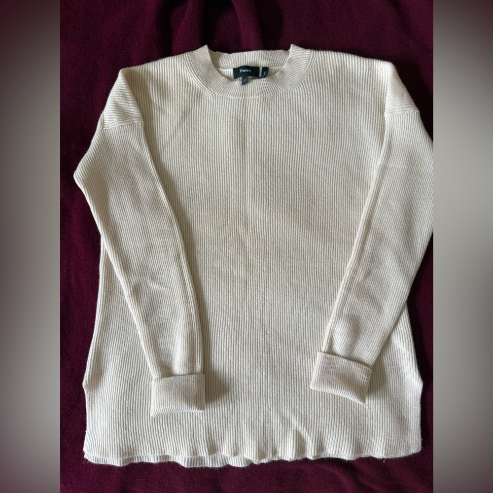 Theory 100% Cashmere Ribbed Sweater in Cream - Size S